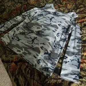 Blue and gray camo long sleeve shirt.